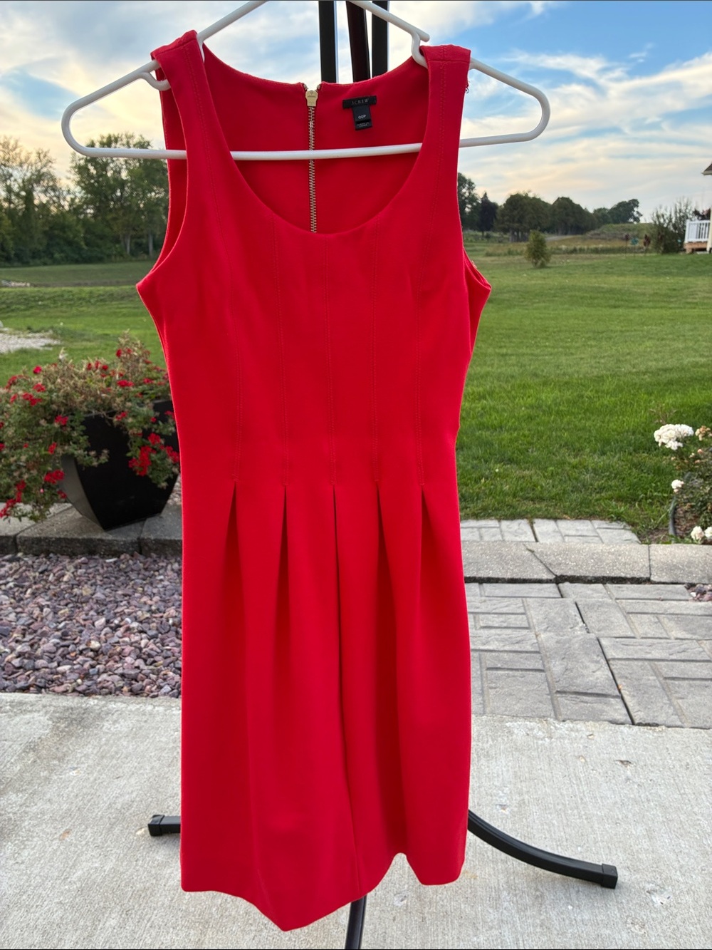 J. Crew Vibrant Red/Orange Sleeveless Pleated Dress 00P
